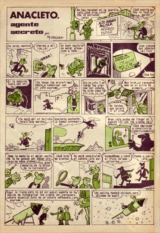 Primera historieta con un Anacleto... ¡calvo!  (Pulgarcito, nº 1753)