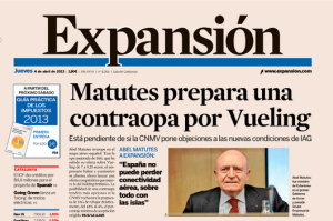 El periódico Expansión abrió también su edición de ayer con la posibilidad de que Matutes adquiera la compañía Vueling. 