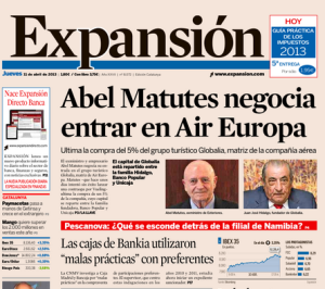 El periódico Expansión abre su edición de hoy con las negociaciones del empresario ibicenco. 