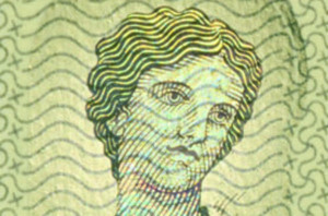 Detalle del retrato de Europa como ser mitológico, impreso en los nuevos billetes.