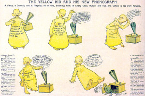 Antológica tira fechada el 25 de octubre de 1896 bajo el título The Yellow Kid and is New Phonograph, la primera jamás publicada.
