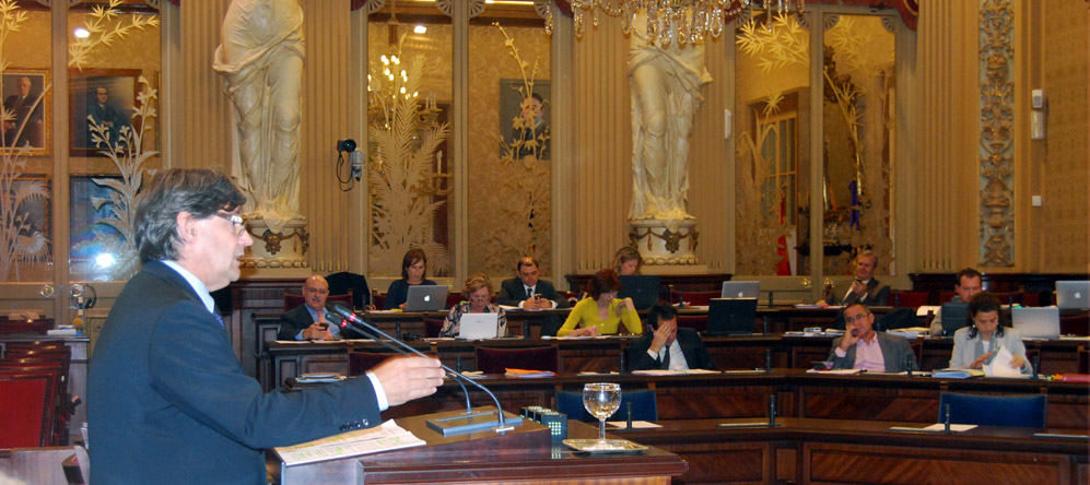 El diputat socialista Vicent Thomàs durant la seva intervenció. Foto:Parlament Balear.