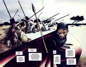 Leónidas, rey de Esparta y protagonista absoluto del cómic, visto por Frank Miller.
