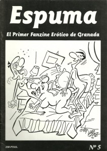 La irreverente portada del fanzine espuma num. 5 con Anacleto y las Hermanas Gilda de protagonistas.