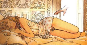 La refrescante siesta de Miel, protagonista femenida de la historia, con Caramelo siempre ojo avizor.