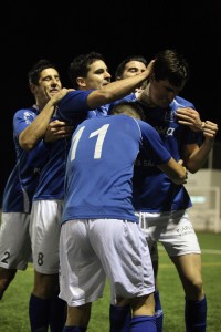 Jugadores del San Rafael celebran un gol en un partido de Liga. Foto: Kevin Cabezuelo