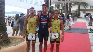 Alberto Parrilla, Ferrán Farré y Daniel Pons, los tres primeros clasificados masculinos.