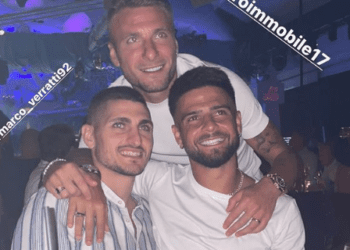 De izquierda a derecha Verratti, Inmobile e Insigne, en una imagen en Ibiza el año pasado.