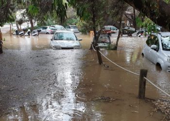 La lluvia ha dejado estampas como esta en es Pujols, Formentera. Foto: Ràdio Illa