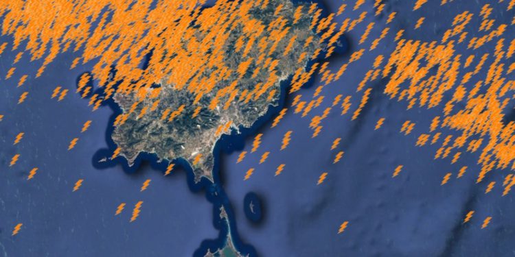 Rayos caídos hoy sobre Ibiza. Aemet