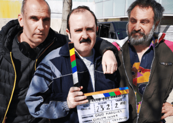 David Marqués, Carlos Areces y Enric Francés en el rodaje de 'El club del paro' que se estrena en el Festival de Tarazona este jueves 19 de agosto. Foto: Vértice