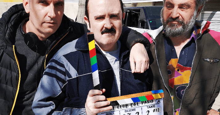 David Marqués, Carlos Areces y Enric Francés en el rodaje de 'El club del paro' que se estrena en el Festival de Tarazona este jueves 19 de agosto. Foto: Vértice