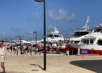 Imagen de llegada masiva de excursiones marítimas a Formentera sin control, según la denuncia de Alejandra Ferrer. Foto de A. Ferrer en Twitter