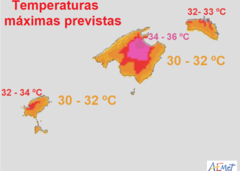 Temperaturas previstas para hoy viernes en Baleares.