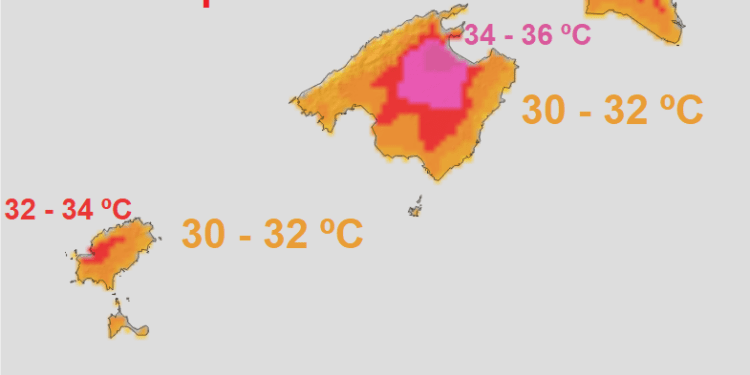 Temperaturas previstas para hoy viernes en Baleares.