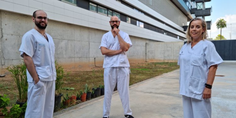 Equipo de la Unidad de Patología dual. De izquierda a derecha, Javier Moreno, enfermero, Álvaro Palma, psiquiatra y Verónica Salomoni, terapeuta ocupacional.