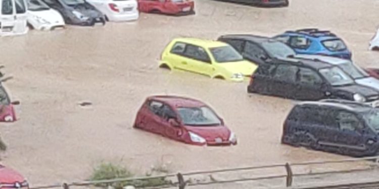 Inundación de un aparcamiento en Ibiza
