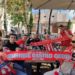 Imagen de los aficionados asturianos desplazados a Ibiza. Foto de redes de la Peña Sportinguista Enrique Castro Quini BCN