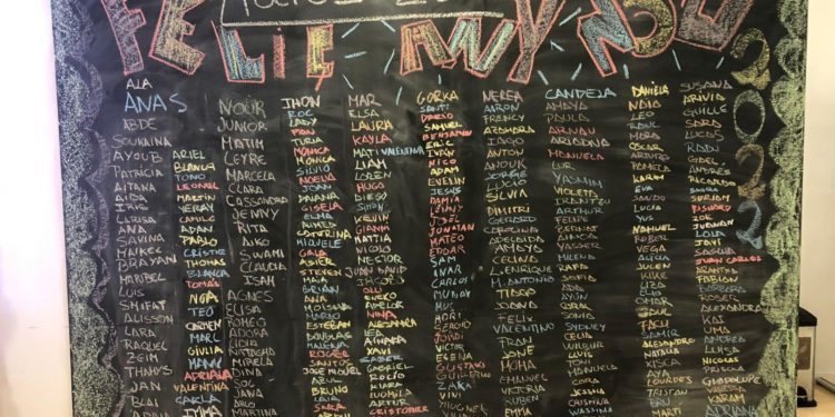 Pissarra amb el nom de tots els joves que van passar pel Casal al llarg del 2021. Consell de Formentera.