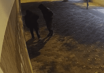 Fotograma del vídeo de la cámara de seguridad del restaurante Re.Art de Ibiza con los ladrones en la puerta.