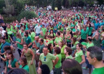 Imatge d'arxiu d'una protesta de docents al Parc de la Pau (Vila). Autor: V. Ribas.