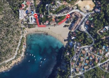 Plano que marca la vía que quedará cortada hasta el martes por las obras. Policía Local de Sant Josep.