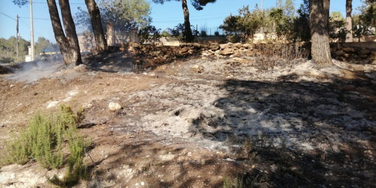 Imagen de la quema en una finca de Sant Josep. Difundida por Ibanat en redes sociales.