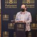El diputado Alejandro López durante su intervención en rueda de prensa. Unidas Podemos.