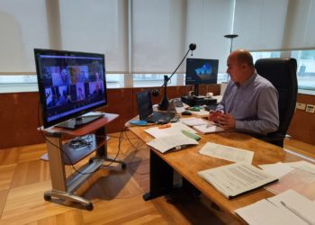 Imatge d'arxiu del president Vicent Marí a una reunió telemàtica. Consell d'Eivissa.