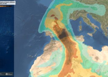 Evolución del polvo sobre la península y las islas en una imagen de la Aemet