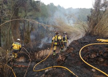 Efectivos del Ibanat trabajando en un incendio en Ibiza en abril. Imagen Ibanat