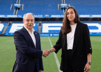 El presidente del 'Dépor', Antonio Couceiro, con Inés Juan.