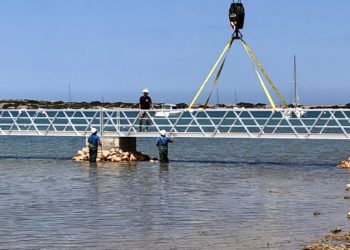 La pasarela, ya rebajada en altura, en una imagen facilitada por el Consell de Formentera.