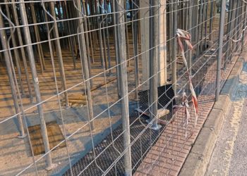 Acera en la calle de la Gavina, actualmente ocupada por las obras. Noudiari.