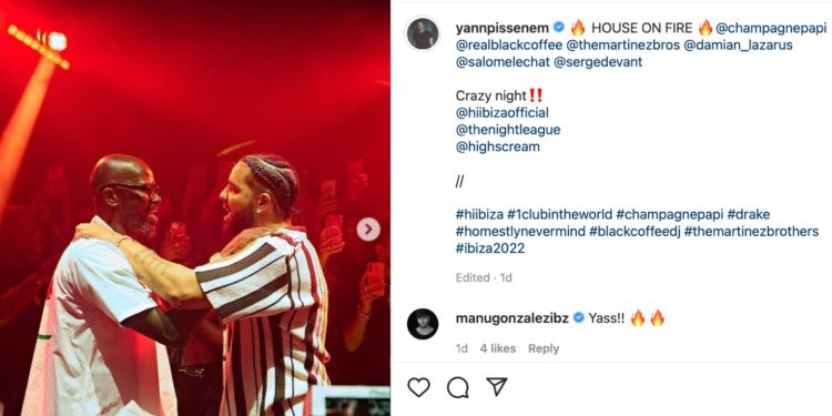 Publicación en Instagram de la fiesta en la que estuvo Drake.