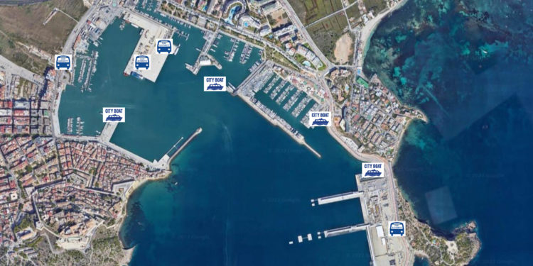 Puntos de parada del autobús en un plano facilitado por la APB