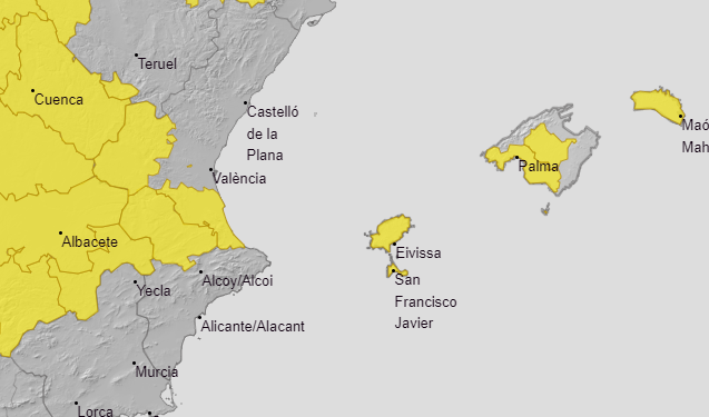 Mapa de avisos para mañana martes de la Aemet