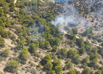 Imagen aérea del incendio, facilitada por el Ibanat