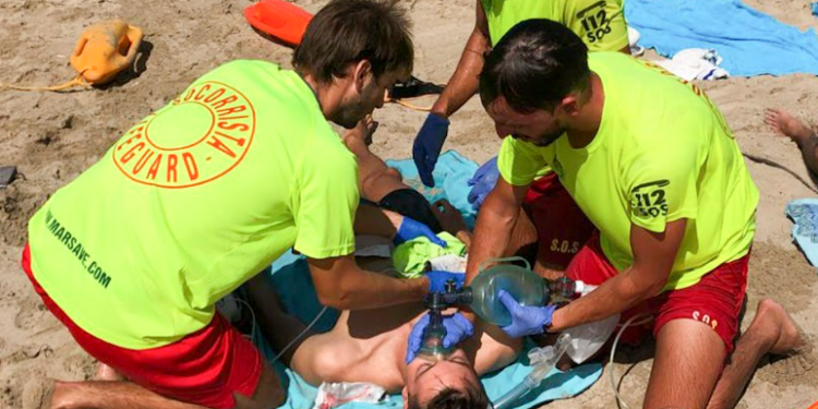 Simulacro en la zona de Cala Gració. Foto: Ayuntamiento de Sant Antoni.