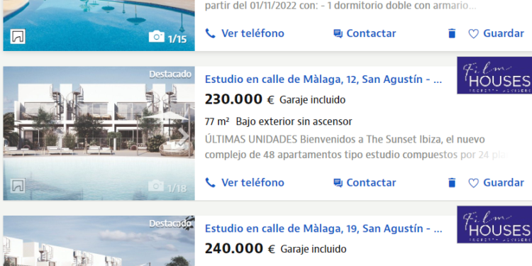 Anuncios de Idealista en los que aparecen viviendas en venta por debajo de 270.000 euros en Ibiza.