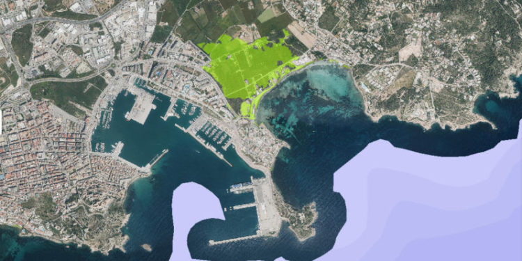 En verde, la zona del municipio de Ibiza que los expertos pronostican que estará inundada antes del final del siglo