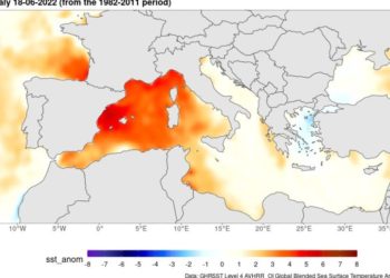 Temperatura del agua del mar en junio, cuando estaba a unos cinco grados por encima de lo normal