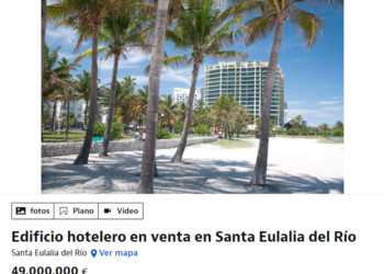 Imagen con la que el portal inmobiliario anuncia la venta de un hotel en Santa Eulària por 49 millones de euros