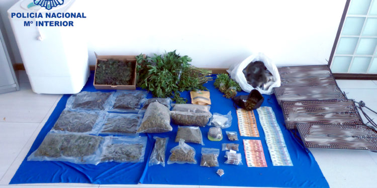 Marihuana, efectivo y otros utensilios incautados. Fotos de Policía Nacional de Ibiza