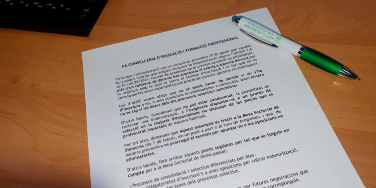 Escrito del sindicato ANPE.