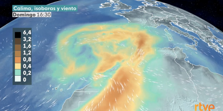 La nube de polvo sahariano llegará a Ibiza el viernes y se acentuará.  En la imagen, la calima el domingo. Imagen TVE