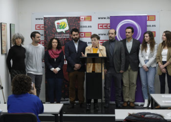 Rueda de prensa en la que explicaron en febrero el  preacuerdo entre Esquerra Unida y Podemos