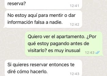 Conversación real de Whastapp con una persona que buscaba piso y a la que le piden dinero por adelantando, incluso antes de ver el apartamento en Ibiza