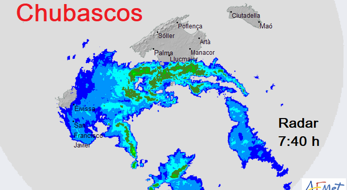 Mapa de precipitaciones en Baleares. AEMET