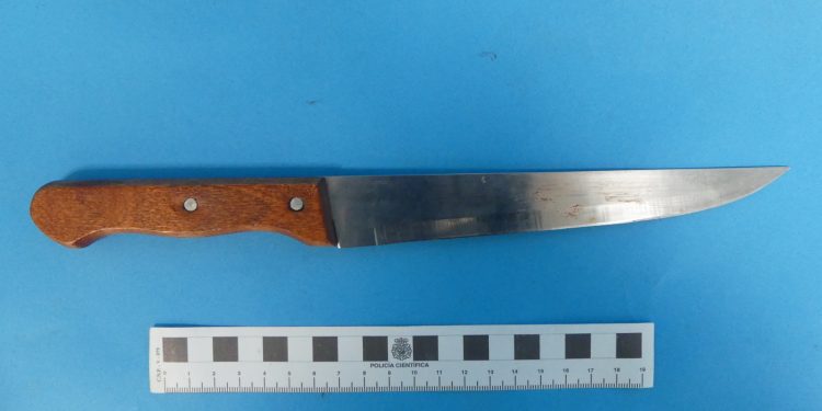 Cuchillo con el que la mujer agredió a su pareja gravemente.